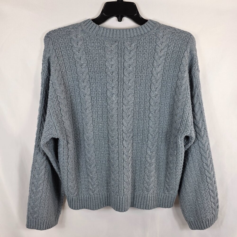 Tahari Cable Knit Crewneck Blue Sweater Women's Size Large - Picture 9 of 11